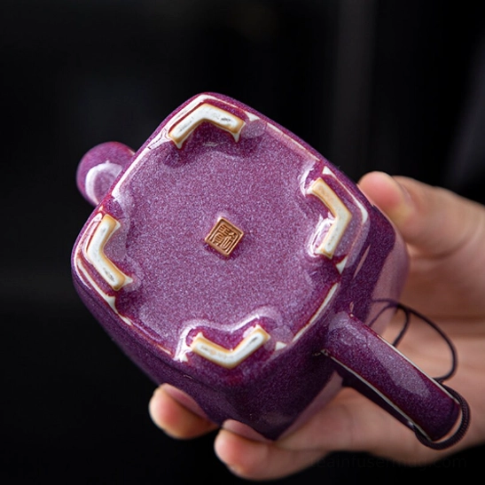 size comparison for 180ml small square purple ceramic teapot