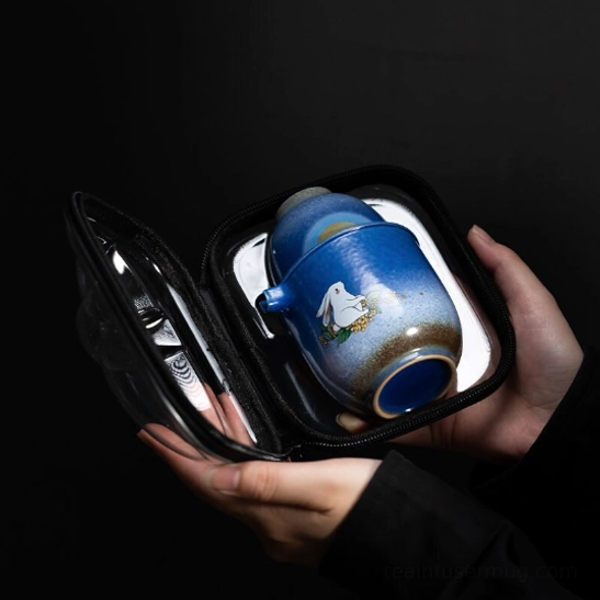 Travel bag for 180ml gradient blue portable ceramic travel tea set