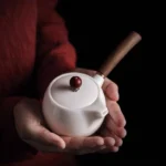 full view of 180ml white ceramic kyusu side handle teapot