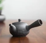 190ml dark gray ceramic kyusu teapot with side handle full view