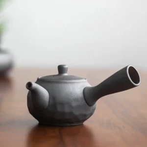 190ml dark gray ceramic kyusu teapot with side handle full view