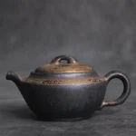 190ml rustic gilded ceramic teapot with infuser side view