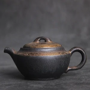 190ml rustic gilded ceramic teapot with infuser side view