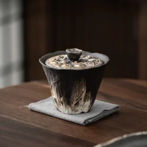 200ml kaolin ceramic gaiwan tea cup with lotus seed pod lid full view