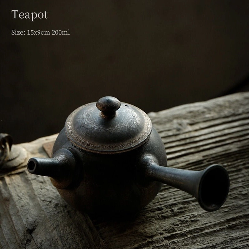 front view of 200ml ceramic kyusu teapot with side handle