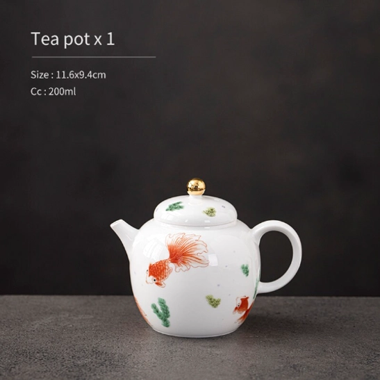 top view of 200ml koi fish ceramic teapot with infuser