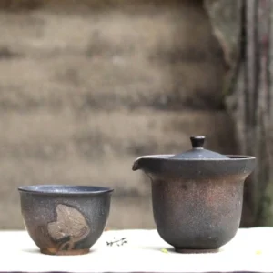 Full view of 200ml rustic ceramic travel tea set