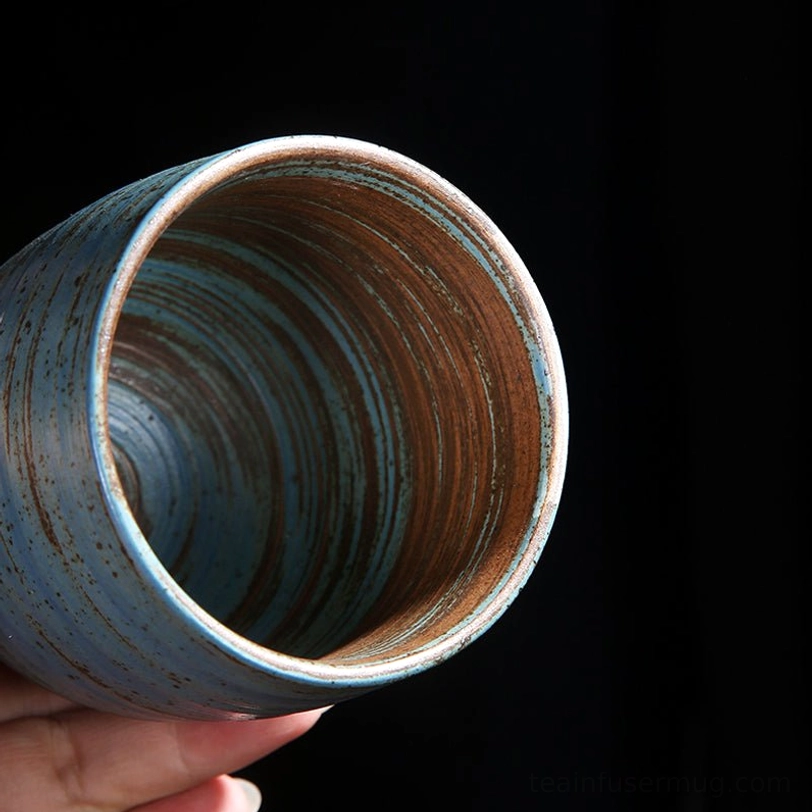 top view of 200ml vintage Japanese clay tea cup showing interior glaze