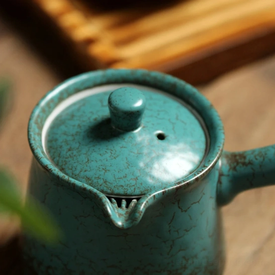 210ml crackle glaze kyusu teapot front view