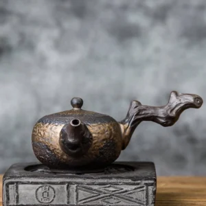 220ml withered wood ceramic kyusu teapot with built-in infuser front view