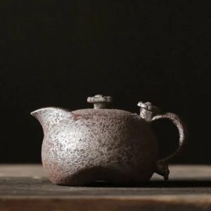 full side view of 220ml rust glaze ceramic teapot with infuser