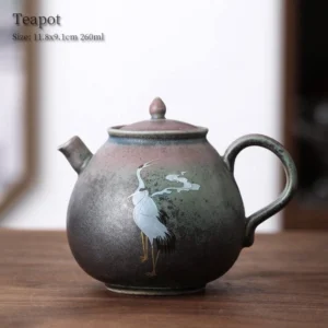 260ml gradient glaze ceramic teapot with traditional Chinese crane and cloud motifs