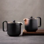 260ml modern black ceramic teapot with infuser, minimalist Japanese style full view