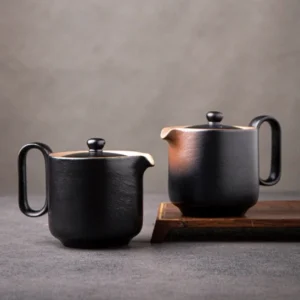 260ml modern black ceramic teapot with infuser, minimalist Japanese style full view