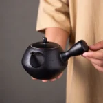 280ml black ceramic side handle kyusu teapot with infuser