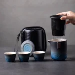 300ml blue gradient ceramic travel tea set with carrying bag unboxed