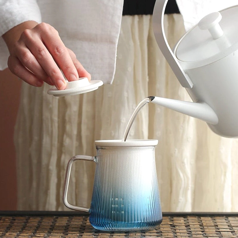 full set of 300ml glass tea infuser mug with ceramic infuser and lid