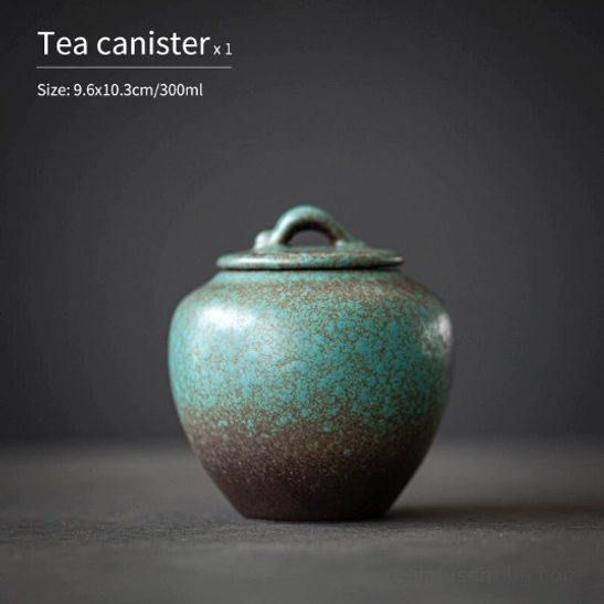 300ml sealed ceramic tea canister with dimension labels