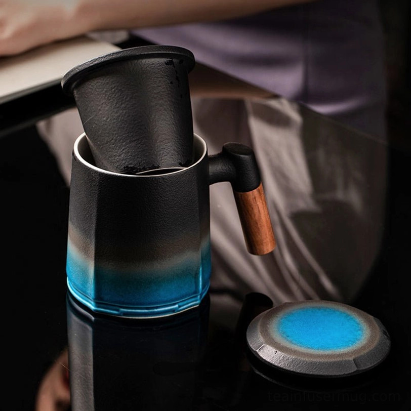 350ml 12oz capacity black blue gradient ceramic loose leaf tea mug