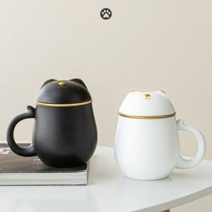 full collection of 350ml cute cat ceramic tea cups with strainer lid and travel case