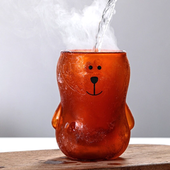 3D bear double wall glass tea infuser mug with breakfast spread on table