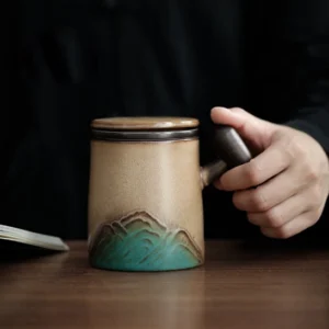 3d mountain ceramic tea infuser mug 260ml full product view