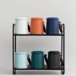 full product view 400ml ceramic tea mug with infuser lid wood handle