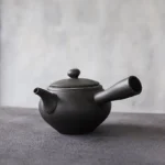 full view of 500ml black ceramic kyusu teapot with infuser