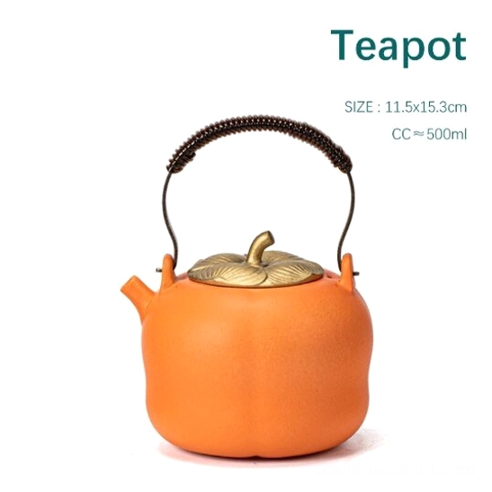 500ml orange persimmon ceramic teapot with infuser capacity reference