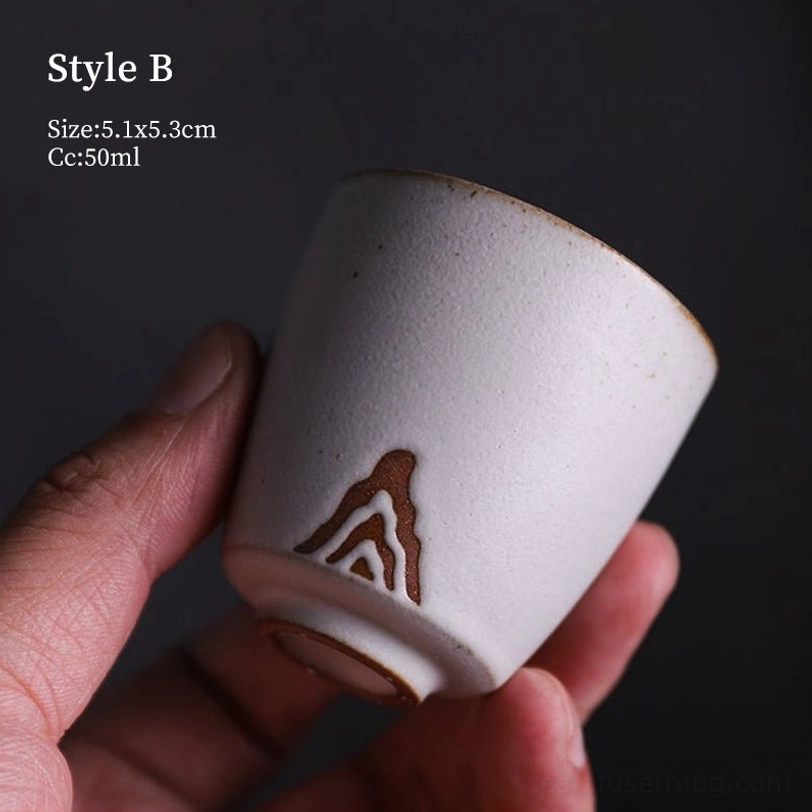 50ml style B japanese zen tea cup with abstract mountain pattern