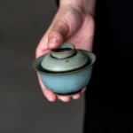 90ml mini green glaze ceramic gaiwan tea cup product full view