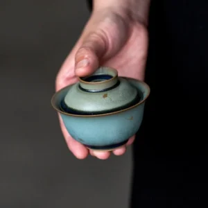 90ml mini green glaze ceramic gaiwan tea cup product full view
