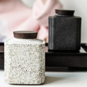 airtight ceramic tea storage canister with wooden lid product overview