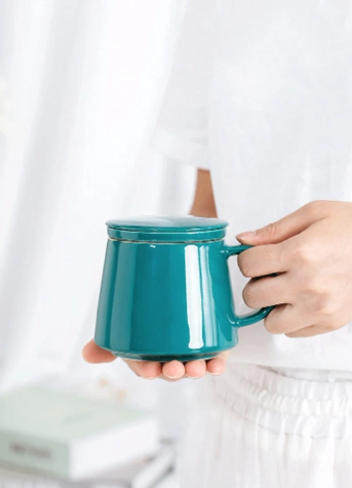 All four color options of ceramic tea infuser mug unboxed