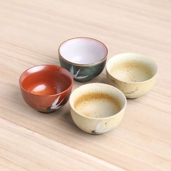 All three color variations of traditional 90ml ceramic Chinese tea cups