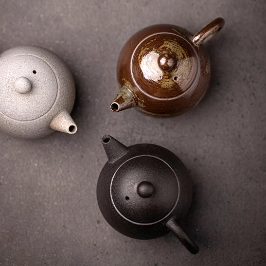 all three style variants of 200ml japanese clay teapot displayed together