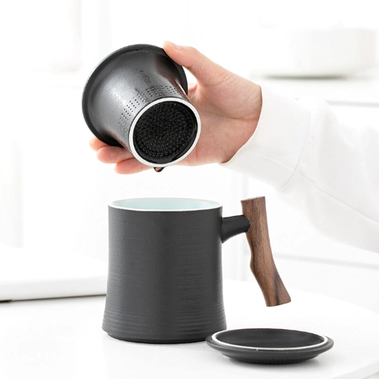 Close up of artisan texture on ceramic tea mug body