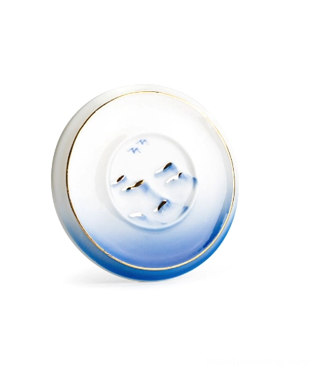 side view of fully assembled tea infuser mug with wooden handle and internal ceramic infuser