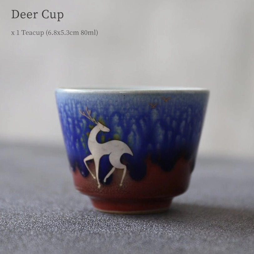 auspicious deer pattern kiln glaze chinese tea cup 80ml