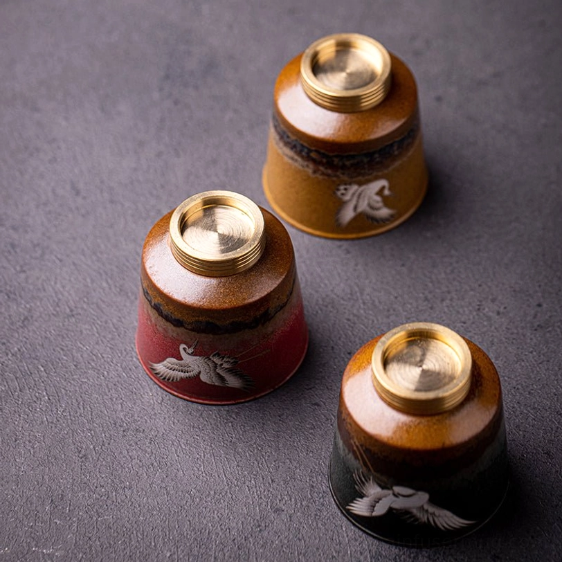 auspicious red crane motif on red chinese tea cup
