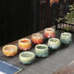 Authentic Jian Zhan Chinese tea cup with unique kiln change glaze