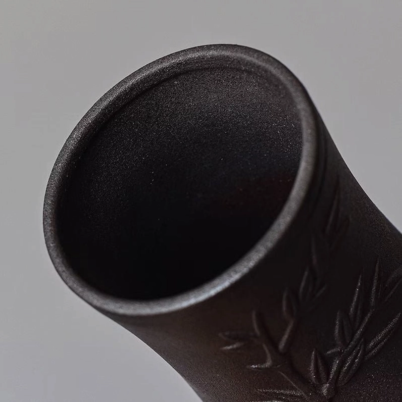 bamboo embossed ceramic tea canister displayed on tea table
