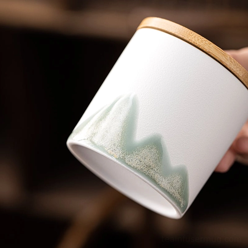 underside of bamboo lid showing fabric seal for tea storage canister