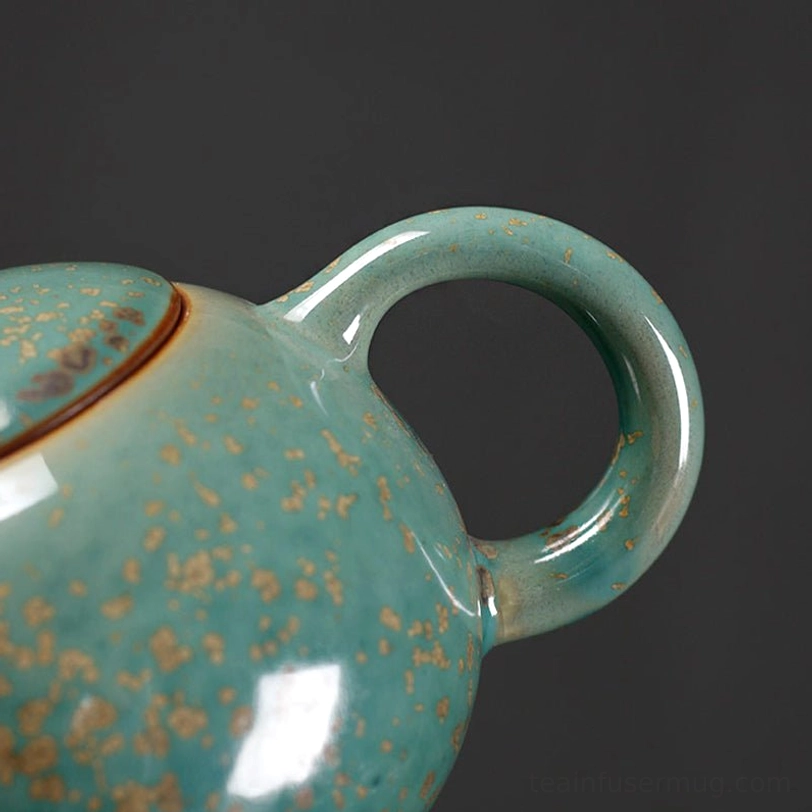 base view of speckled green ceramic gongfu tea pot
