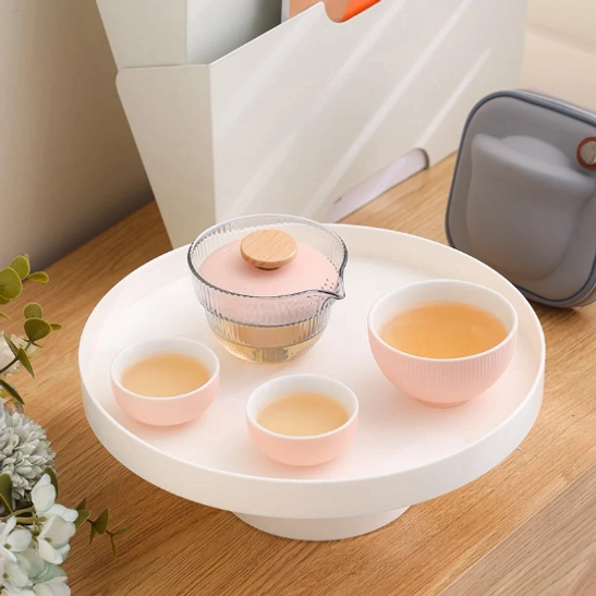 beige ceramic cups from 100ml travel tea set side view