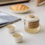 beige 250ml travel tea set complete with carrying case
