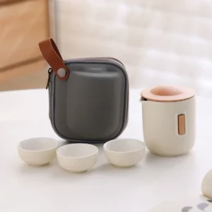 beige 230ml portable travel tea set with teapot and cups