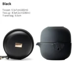Black 160ml ceramic travel tea set closed in protective carrying case
