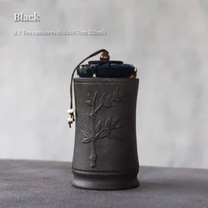 black bamboo embossed ceramic tea storage canister