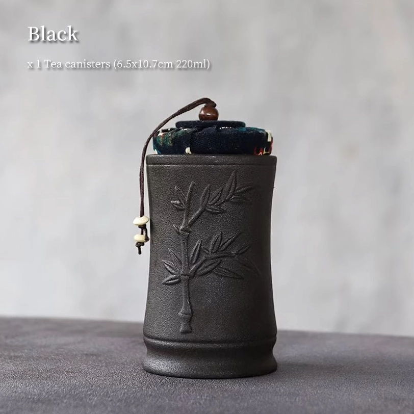 black bamboo embossed ceramic tea storage canister